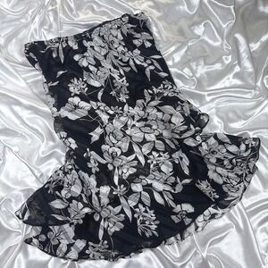 Vintage Kathy Roberts Skirt Black White Excellent Floral Tiered Ruffle Midi